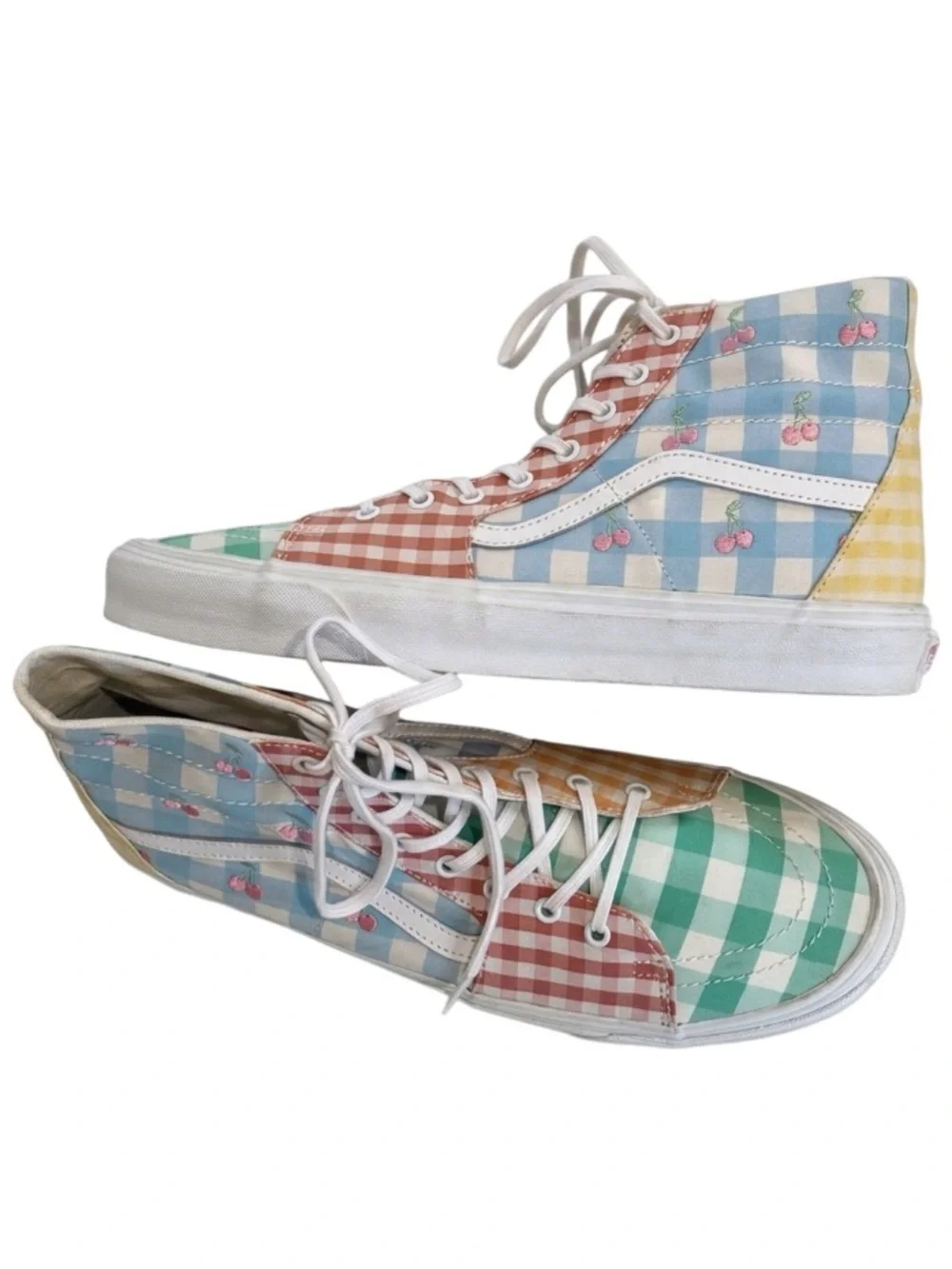 Vans Sk8-Hi Tapered Gingham Block Pastel Cherry Bee Embroidery NWOB Size 13 Men